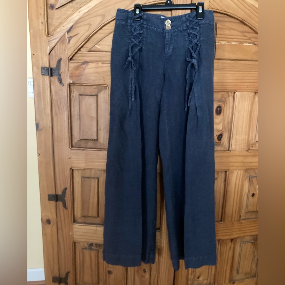 2/10.00 Elevenses Dark Blue Wide-Leg Jeans with Lace-Up Detail